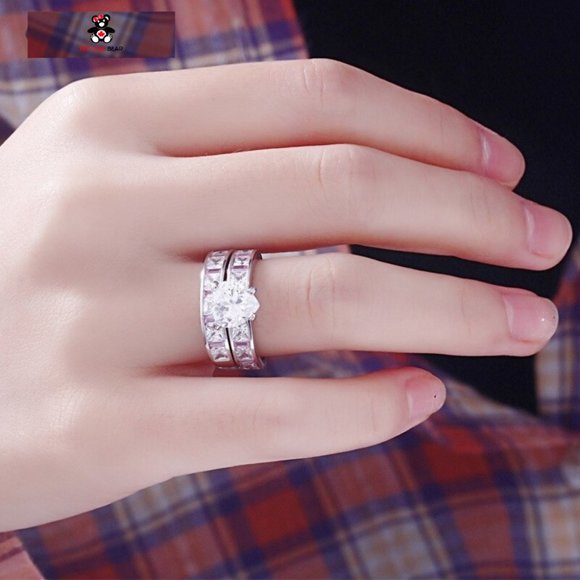 Sterling Silver Pink CZ Wedding Ring Set. - Picture 2 of 5